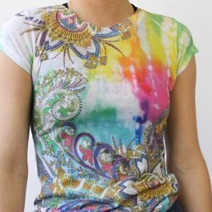 Y2K Cache Vintage Diamanté Studded Floral Paisley Fitted T-shirt